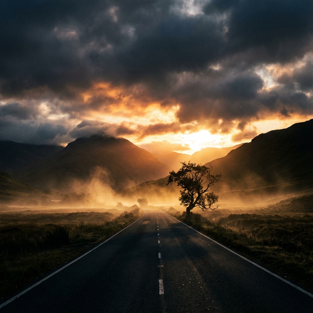 Person walking alone on a dark road
